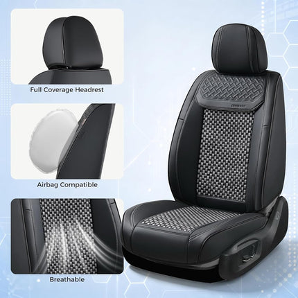 Coverado Leather Seat Covers for Car, Waterproof Car Seat Covers Full Set, 2 in 1 Conversions Car Seat Cover Protector Car Accessories Universal Fit for Most Cars SUVs and Trucks（Black&Gray