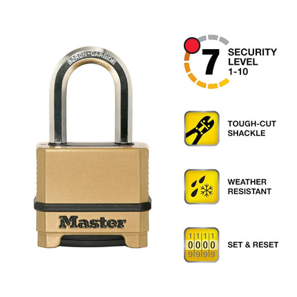 MASTERLOCK Resettable Combination Padlock with 1-1/2" Shackle, 2", M175XDLFCCSEN
