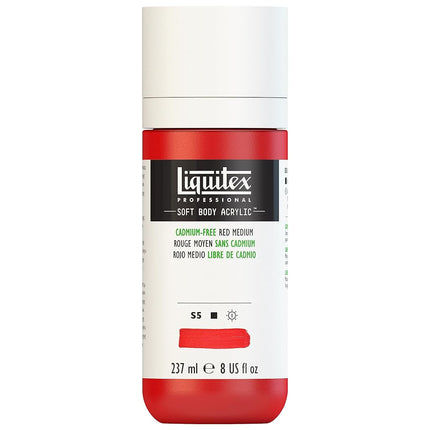 Peinture Acrylique Fluide Professionnelle Liquitex, flacon de 237 ml, Rouge Moyen Sans Cadmium