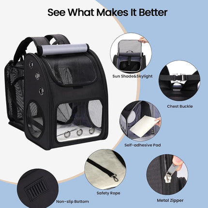 COVONO Expandable Pet Carrier Backpack for Cats, Dogs and Small Animals, Portable Pet Travel Carrier, Super Ventilated Design, Airline Approved, Ideal for Traveling/Hiking/Camping, Black