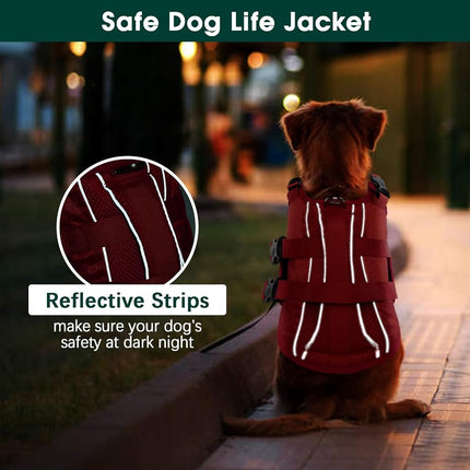 Kuoser Dog Life Jacket High Flotation Reflective Dog Life Vest Red,L