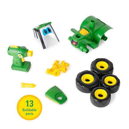 John Deere Build A Johnny Tractor, 16 Piece Building Farm Toy Car, Tractor Toy With Motorised Drill For 18 Months, 2, 3 and 4 Years Old Boys and Girls