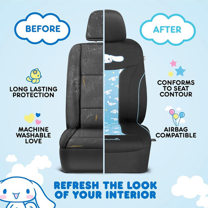 Hello Kitty Cinnamoroll Car Seat Covers - Adorable Light Blue Front Seat Covers with 4PC Carpet Car Floor Mats - Universal Fit for Cars, SUVs & Trucks - Super Cute Cinnamoroll Print & Pattern Accents