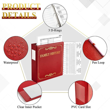Family History Binder 3 Ring 50 Families Group Sheets 8th Generation Family Tree Chart 16 Sheets Genealogy Binder Navy Cover Genealogy Organizer Supplies with Pen Loop PVC Pocket for Families History