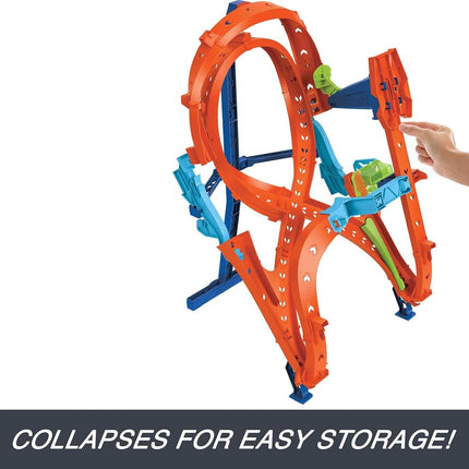 Hot Wheels Track Set with 1 Hot Wheels Car, Tall Figure-8 Track for Race & Stunting, Connects to Other Hot Wheels Tracks, Folds for Convenient Storage