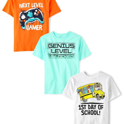 The Children's Place Boys' School Days Short Sleeve Graphic T-Shirts, Multipack, Next Level/Genius/1st Day of School, Small