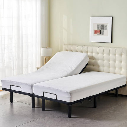 Kingnex Waterproof Split King Mattress Protector for Adjustable Beds Noiseless Soft Bamboo Viscose Terry Surface Fitted Matress Cover with Deep Pocket