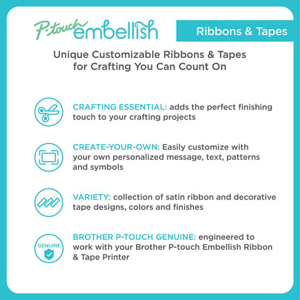 Brother P-touch Embellish Black Print on Matte White Tape TZEM231S – ~½” Wide x 13.1’ Long for use with P-touch Embellish Ribbon & Tape Printer, TZE-M231S