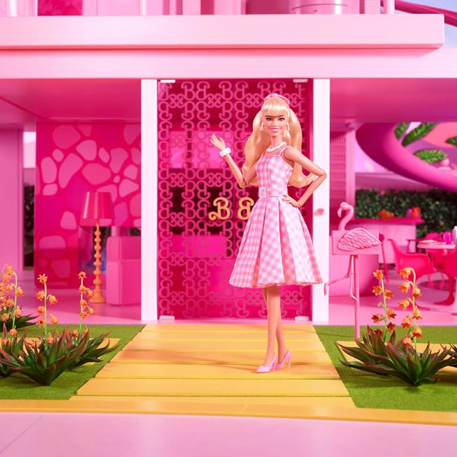 Barbie The Movie Doll, Margot Robbie as Barbie, Collectible Doll Wearing Pink and White Gingham Dress with Daisy Chain Necklace