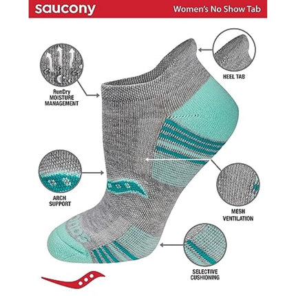 Saucony Women's Multi-pack Performance Heel Tab Athletic Running Socks, Grey Assorted (8 Pairs), 8-Mar UK