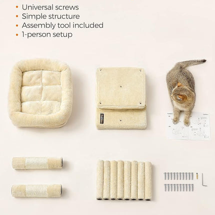 Feandrea Cat Tree Tower, 67 cm, S, Condo for Kittens up to 7 lb, Large Perch, 2 Caves, Scratching Post, Beige UPCT611M01