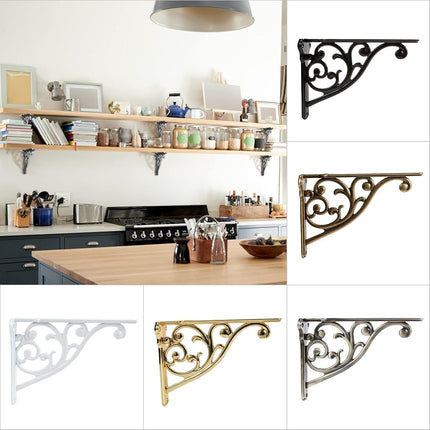 Shelf Brackets 8 Inch 4PCS Heavy Duty Antique Weathered Nickel Wall Bracket Baroque Kitchen Decorative Rack Shelves, Including All Hardware. (4, Antique True Silver)