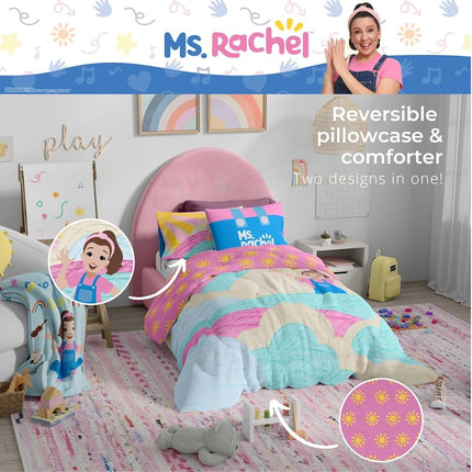 Franco Ms. Rachel Educational Adventures Kids Bedding Super Soft Microfiber Comforter and Sheet Set, 4 Piece Twin Size, (Officially Licensed Product)