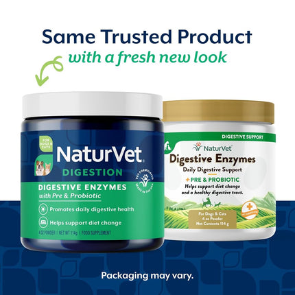 NaturVet – Digestive Enzymes for Dogs - Plus Probiotics & Prebiotics | Helps Support Diet Change & A Healthy Digestive Tract | for Dogs & Cats | 4 oz Powder