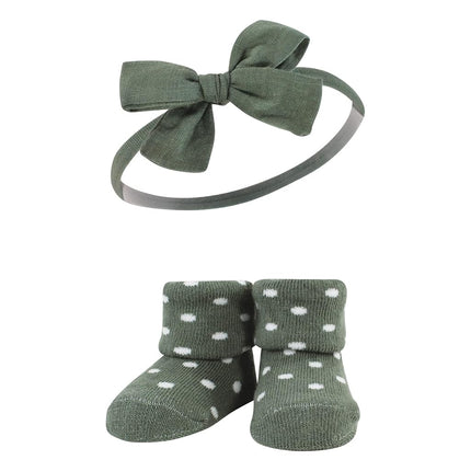 Hudson Baby Girl's Headband and Socks Giftset, Yellow Green Lemon, One Size