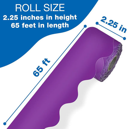 Carson Dellosa 65Ft of Purple Bulletin Board Borders, 1 Roll of Scalloped Trim for Rolling Whiteboard, Cork and Posterboard, Party, Office Decorations, and Classroom Decor