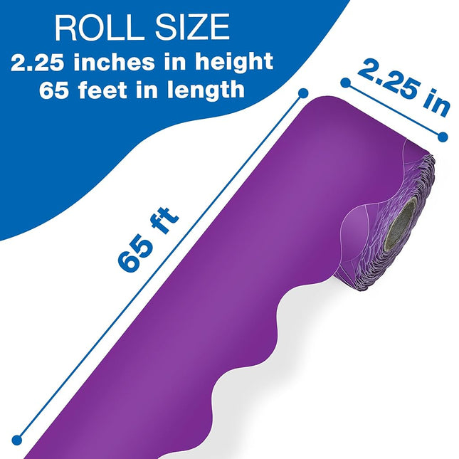 Carson Dellosa 65Ft of Purple Bulletin Board Borders, 1 Roll of Scalloped Trim for Rolling Whiteboard, Cork and Posterboard, Party, Office Decorations, and Classroom Decor
