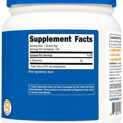 Nutricost L-Glutamine Powder (500 Grams) Unflavoured - Gluten Free & Non-GMO, 100 Servings