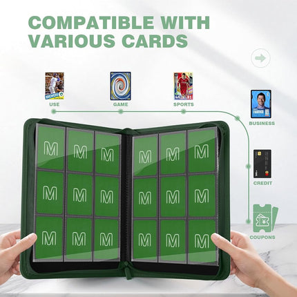 Trading Card Binder with 9 Side Loading Pocket Card Album Hold Up to 540 Cards PU Card Collection Binder, Collectible Albums Card Folder for MTG, TCG, Sports Cards（9-Dark green）