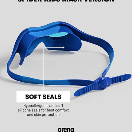 arena Spider Kids Mask Anti-fog Swimming Goggles, Swimming Mask with Large Lenses, Medium-Dark Lenses for Any Environment, UV Protection, Self-Adjusting Nose Bridge, Close-Fitting