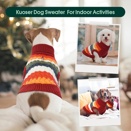 Kuoser Dog Sweater Dog Jumper, Dog Sweaters for Medium Dogs Girl Boy, Classic Pet Knitted Sweatshirt Warm Pullover, Dog Holiday Sweater Winter Clothes, Red M
