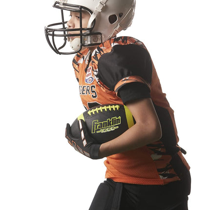 Balón de fútbol americano tamaño júnior de Franklin Sports - Balones de fútbol americano juveniles Grip-Rite - Cuero sintético con agarre extra perfecto para niños - 1 unidad inflada - Paquete de 12 desinflados con bomba, Negro/Lima (33099C1X)