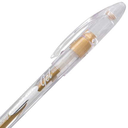 Bolígrafo de gel metálico Pentel Sunburst, trazo medio, permanente, tinta dorada, plateada y bronce, paquete de 3 (K908MRBP3M)