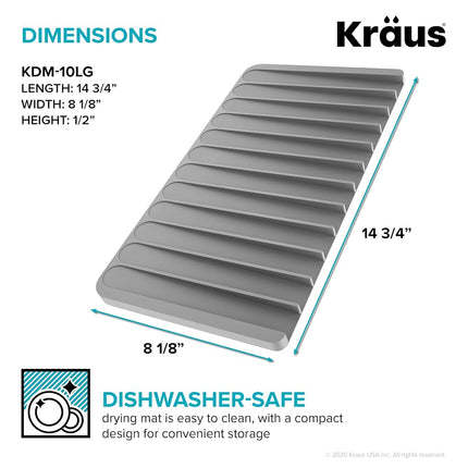Kraus Self-Draining Silicone Dish Drying Mat or Trivet for Kitchen Counter in Dark Grey, KDM-10DG
