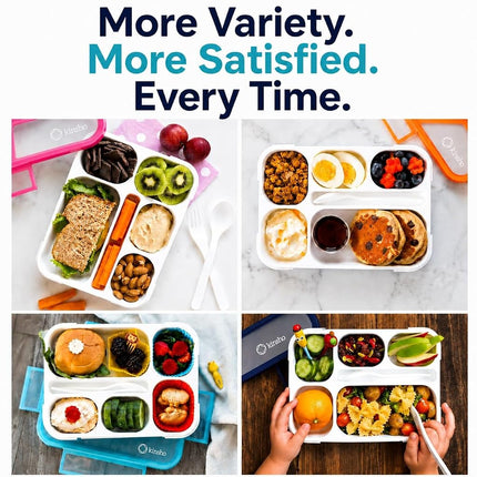 kinsho Bento-Box Lunch Boxes for Kids, Boys, Adults. Leakproof Lunch Set, Bentoboxes for School Or Work. Portion Containers. Bpa Free. 6 Compartments. Fork & Spoon. Blue & Navy Blue Large