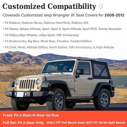 Fundas de asiento Coverado Wrangler JK 4 puertas, fundas de asiento de piel impermeables para Wrangler, accesorios de camioneta, ajuste personalizado para fundas de asiento Wrangler 2008-2012 de cobertura completa (azul)