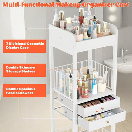 Makeup Organizer Storage Cart, Large Skincare Organizers, 2-Drawer Rolling Floor Skincare Organizer and Storage for Cosmetics/Perfume/Nail Polish, Skin Care Nail Polish Perfume Makeup Brush Hair Tool