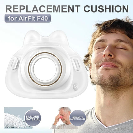 Replacement Headgear and Airfit F40 Silicone Cushion for ResMed Airfit F40 Full-face Mask, Include 2 Magnetic Clips,1 Pack Headgear,1 Silicone Cushion (Medium)