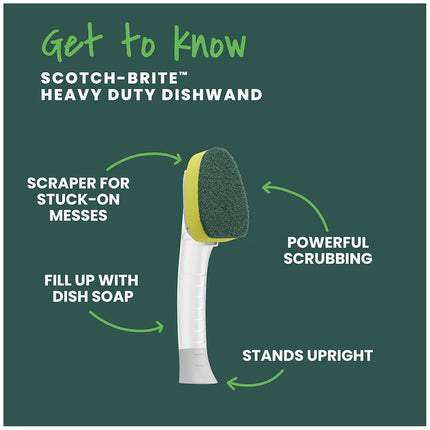 Scotch-Brite Heavy Duty Dishwand Kit, Includes 1 Wand & 7 Refill Pads, Keep Hands Out of The Mess