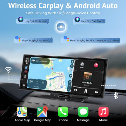 Wonsidary 11.26" Portable CarPlay Screen Compatible with Wireless Apple CarPlay & Android Auto,Video Streaming,Split Screen,1080P Backup Camera,Dual Bluetooth,Voice Control,OTA,12-24V for All Vehicles
