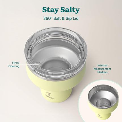 Reduce Saltini 16 oz Cocktail Tumbler - Insulated Margarita Tumbler with Lid - Keeps Drinks Cold for 10 Hours - 360 Sippable Martini Glass Alternative - Shatterproof, Perfect for Parties - Lemon Luau