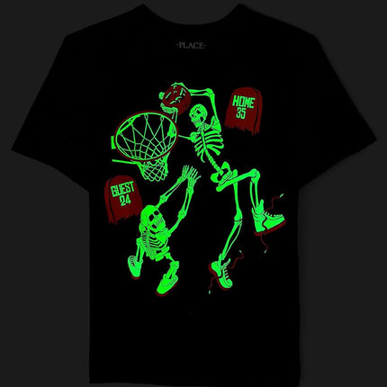 The Children's Place Camisetas gráficas de manga corta para niño de todas las fiestas, multipacks, Paz/Baloncesto Esqueleto/Calabaza Paquete de 3, Extrachico