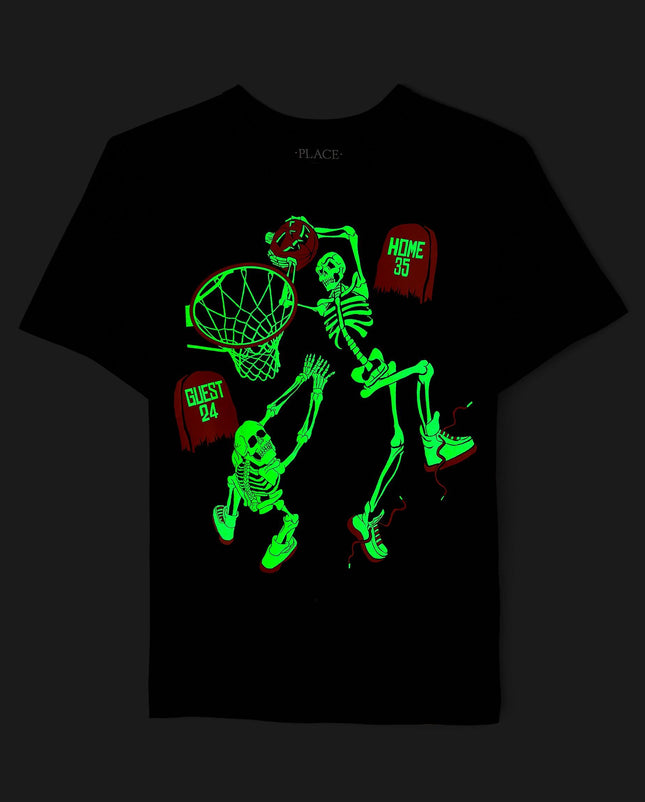 The Children's Place Camisetas gráficas de manga corta para niño para todas las fiestas, paquetes múltiples, Paz/Balón de baloncesto de esqueleto/Calabaza Paquete de 3, Extragrande