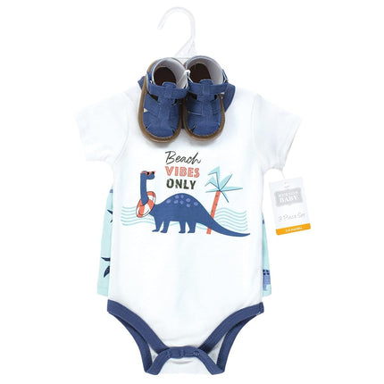 Hudson Baby Baby Cotton Bodysuit, Bottoms and Shoe Set, Sloth 3 Piece, 3-6 Months (6M)