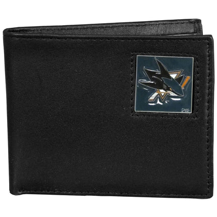 Billetera de cuero NHL San Jose Sharks, plegable, empaquetada en caja de regalo, negra