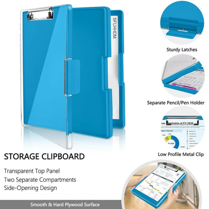 SFLHHDM Clipboard with Storage,Heavy Duty Clip Boards 8.5x11 with 2 Storage Case,Clear Visible Panel Storage Clipboards,Side Opening Nursing Clipboard Folder for Office Supplies (Royal Blue)