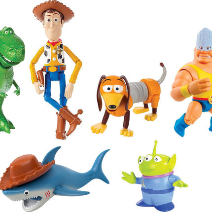 Mattel Disney y Pixar Toy Story Set de 7 figuras de acción con Woody, Slinky, Rex, Hamm, Alien, Rocky y Shark, Colección Mattel Disney100
