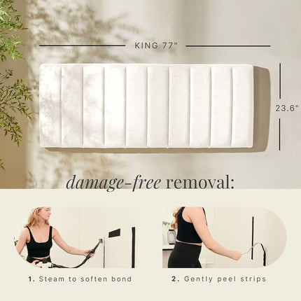 Upholstered King Headboard - Easy Assemble Channel Stitched Headboard King Size Bed - Wall Mounted Headboards with 3D Soundproof Wall Panels Peel & Stick Floating Headboards, Off White