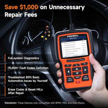 FOXWELL NT510 Automotive OBD2 Scanners Code Reader for BMW Full System Car Diagnostic Scan Tool with Car Engine, Transmission, SRS, ABS, EPB, Oil Reset, DPF, SAS and Battery Registration