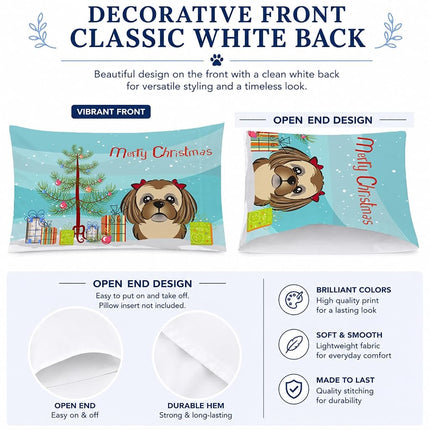 Caroline's Treasures BB1621PILLOWCASE Christmas Tree And Chocolate Brown Shih Tzu Fabric Standard Pillowcase, Large, Multicolor