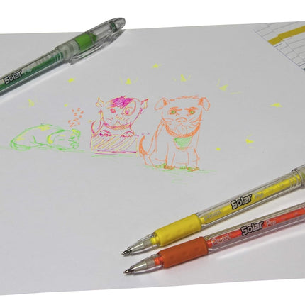 Pentel Solar Pop Neon Gel Pens .6mm 4/Pkg-Orange, Yellow, Green, Pink