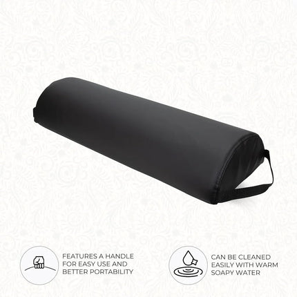 ForPro Premium Jumbo Half-Round Bolster Pillow for Massage and Yoga, Oil and Stain-Resistant, 9”W x 4.5" H x 26”L, Black, Black, 9” W x 4.5" H x 26” L