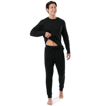 Conjunto de pijama de camiseta de cuello redondo de punto gofre y pantalón jogger para hombre IZOD, negro, XXL