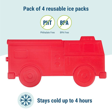 Wildkin Kids Ice Packs (4 Packs) for Boys & Girls, Perfect for Daycare & Preschool Slim & Reusable Ice Packs, Keep Lunches Fresh & Cool for School & Travel, Portable Ice Packs for Kids (Fire Truck)