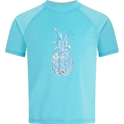 Kanu Surf Girls' Jade Rash Guard UPF 50+ Sun Protection Short Sleeve Swim Shirt, Willow Aqua, 10