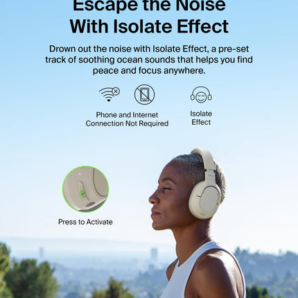 Belkin SoundForm Isolate Bluetooth Over-Ear Headphones - Hybrid Active Noise Cancelling Headphones - Wireless w/ 60H Playtime, Fast Charging & CloudCushion Ear Cups for Travel, Home, or Office - Sand